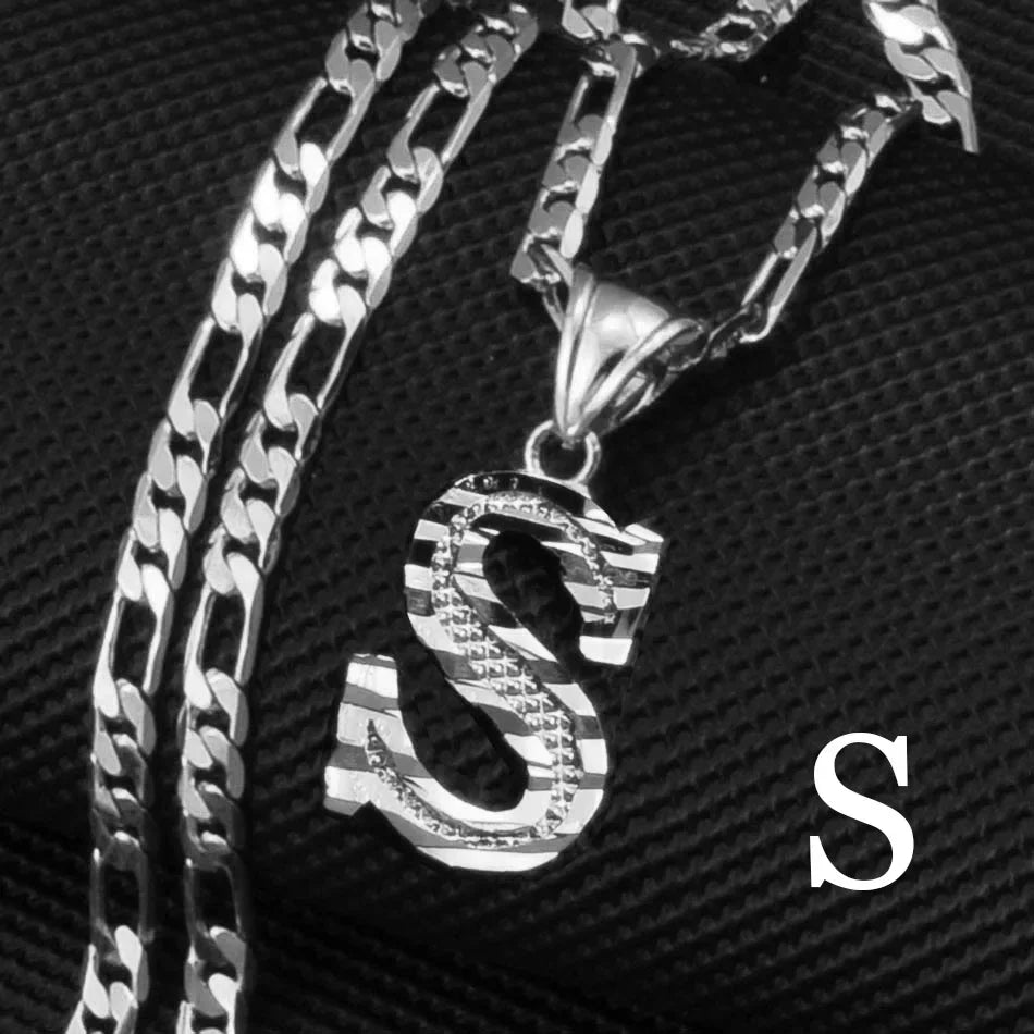 A-Z Letters Pendant Necklaces for Women Men Girls English Initial Alphabet Figaro Chains Silver Color Jewelry