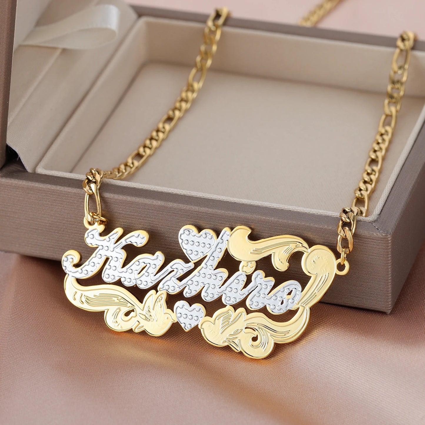 Custom Name Necklace 18K Gold Two Tone Gold Personalized Jewelry Stainless Steel Necklaces Double Plate 3D Nameplate Gift