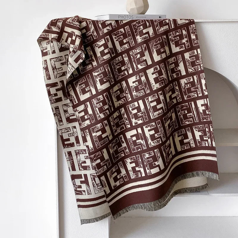 2024 Luxury Letter Print Scarf for Women Warmer Winter Cashmere Pashmina Scarves Shawls Female Thick Blanket Wraps Foulard