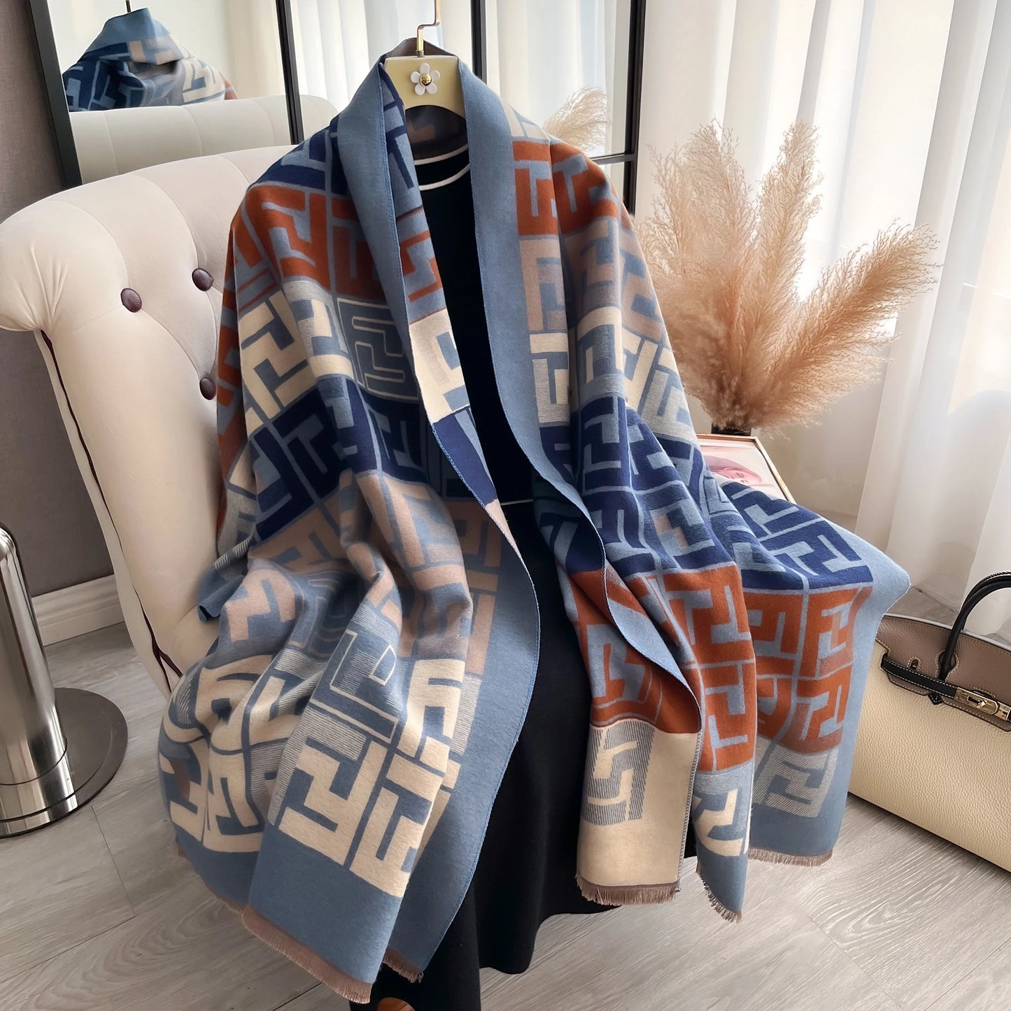 2025 New Luxury Women Two-Sided Print Scarf Soft Warm Pashmina Fashion Shawl Winter Outdoor Coldproof Windproof Blanket Scarf