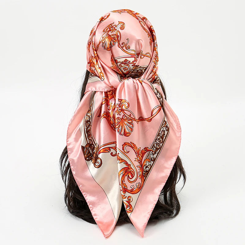 2025 Fashion Silk Square Scarf for Women Hair Band Soft Neckerchief Vintage Hijab Flower Print Headscarf Female Pashmina Bandan