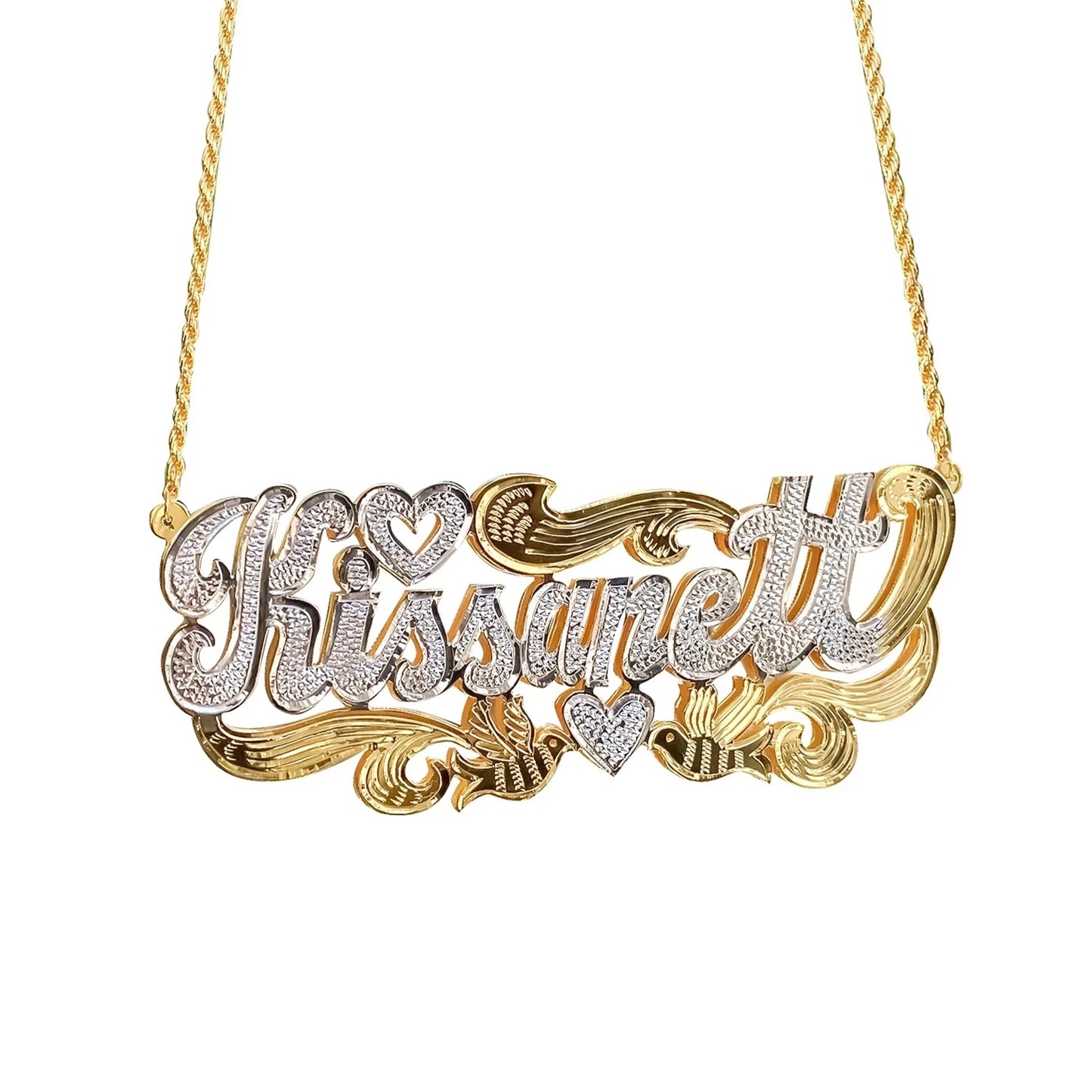 Custom Name Necklace 18K Gold Two Tone Gold Personalized  Jewelry Stainless Steel Necklaces Double Plate 3D Nameplate Gift