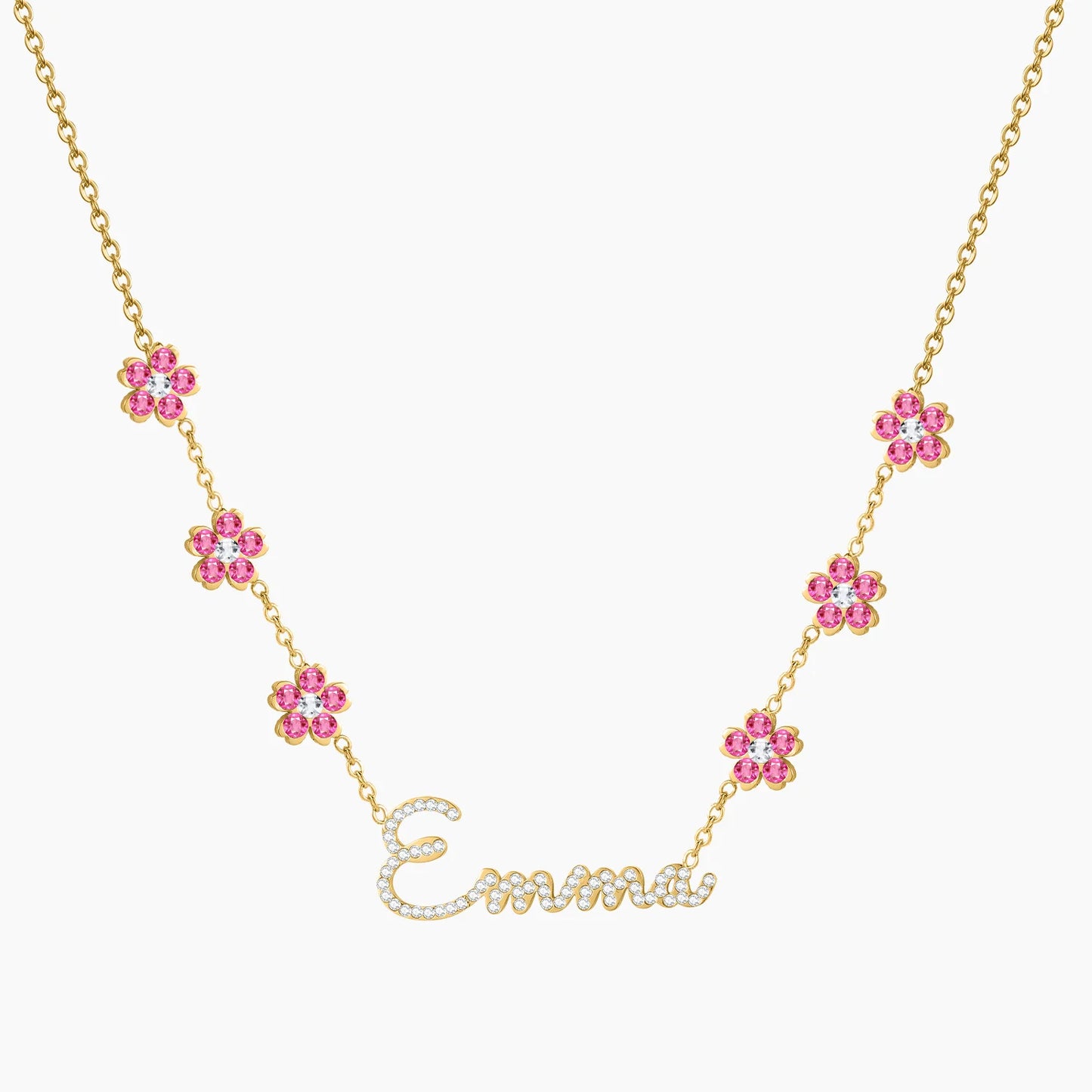 Personalized Rainbow Crystal Name Necklace With Flower Pendant Letters Necklace For Women Custom Stainless Steel Names Jewelry