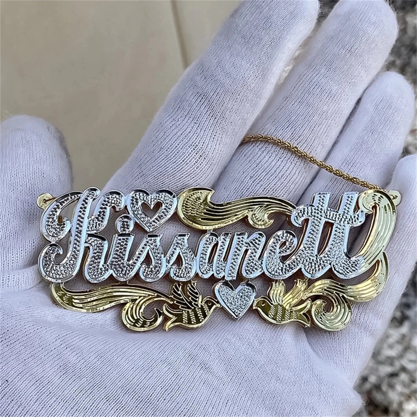 Custom Name Necklace 18K Gold Two Tone Gold Personalized  Jewelry Stainless Steel Necklaces Double Plate 3D Nameplate Gift