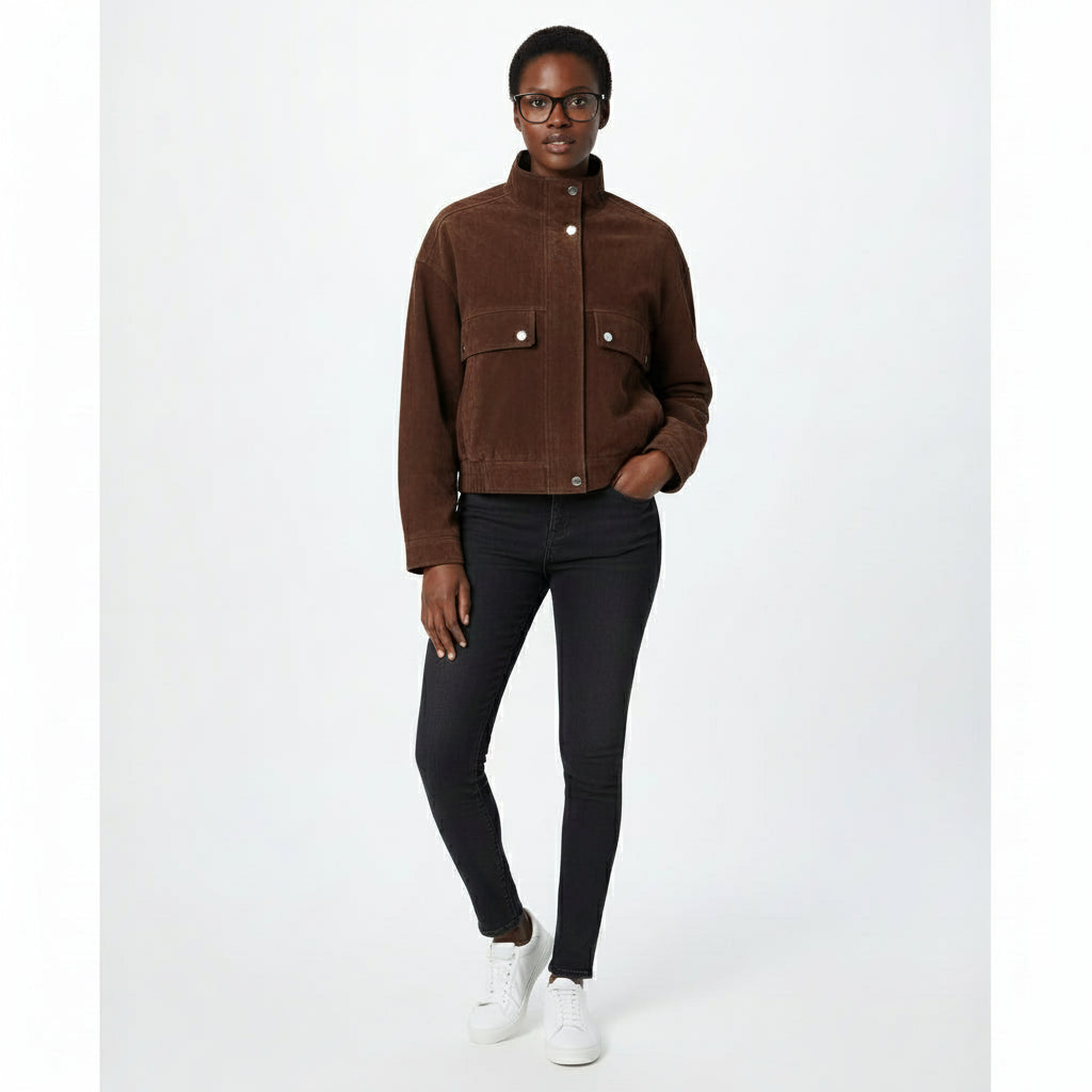 Brown suede jacket on a white background