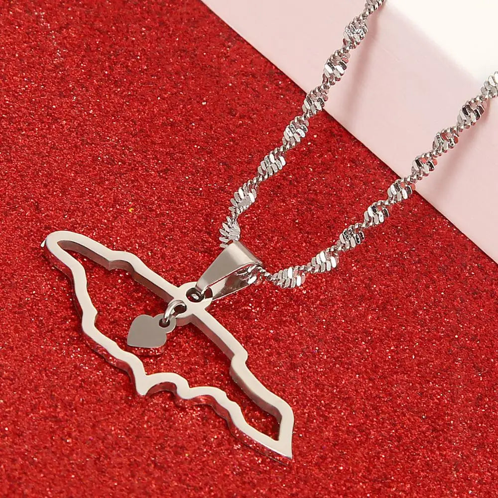 Stainless Steel Gold Color Jamaica Map Pendant Necklaces Jamaican Map Heart Jewelry
