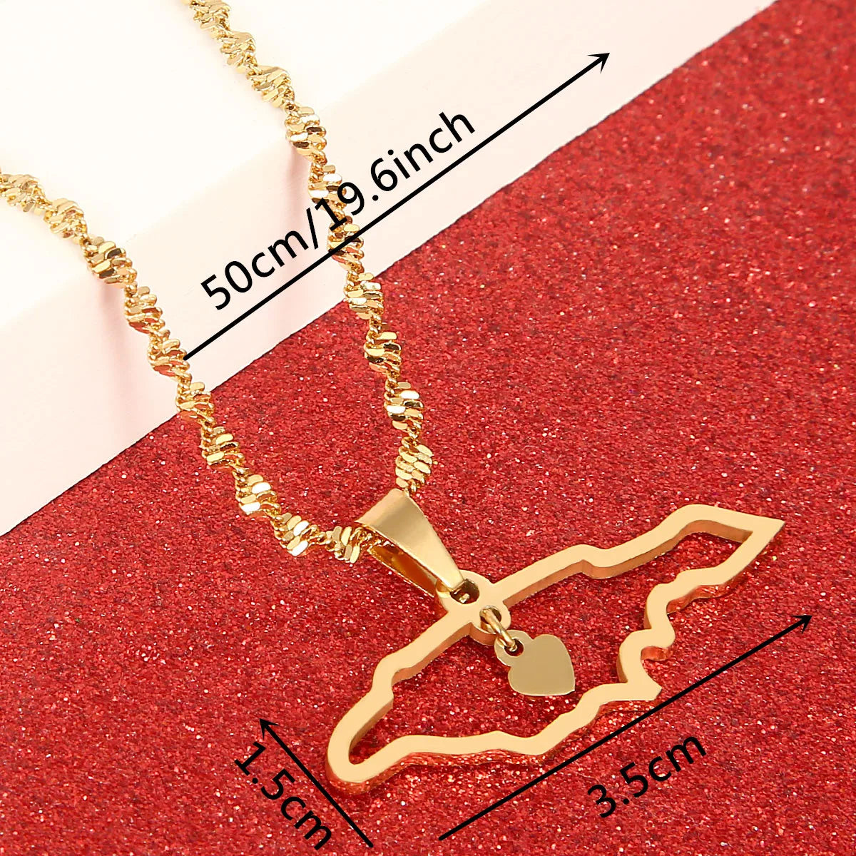 Stainless Steel Gold Color Jamaica Map Pendant Necklaces Jamaican Map Heart Jewelry