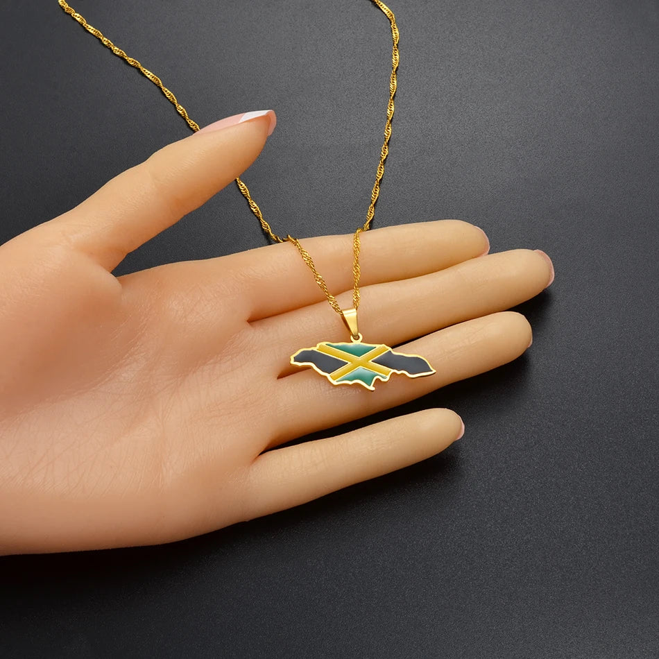 Country Maps Stainless Steel & Enamel Pendant Necklaces