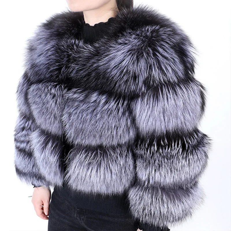 Hermosa Women's Layered Real Fur Coat (Hook Closure)