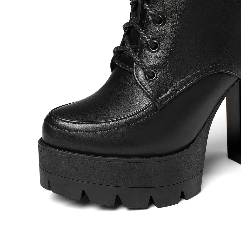 Chunky Platform Combat Boots - Black Lace-Up