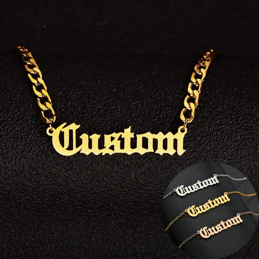 Customized Fashion Stainless Steel Name Necklace Personalized Letter 5mm NK Thick Chain for Women Men Pendant Nameplate Gift