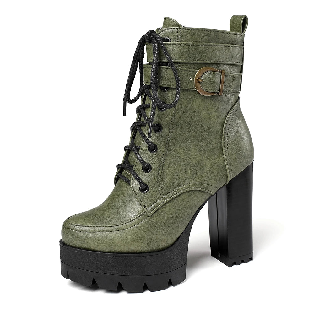 Chunky Platform Combat Boots - Black Lace-Up