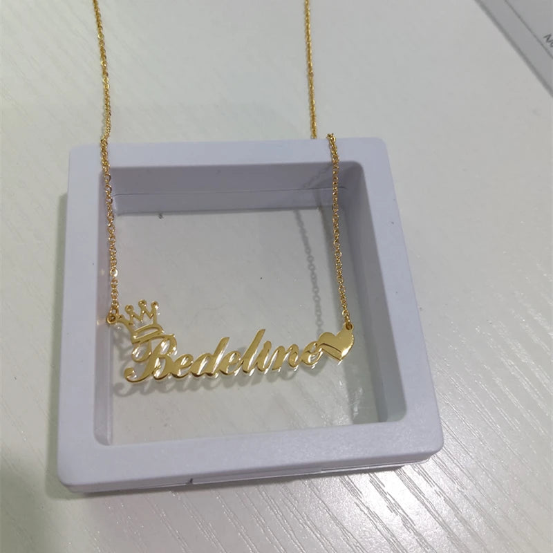 Custom Crown Name Necklace Women's Jewelry Personalized Cute Heart Nameplate Pendant Necklace Best Friends Gifts