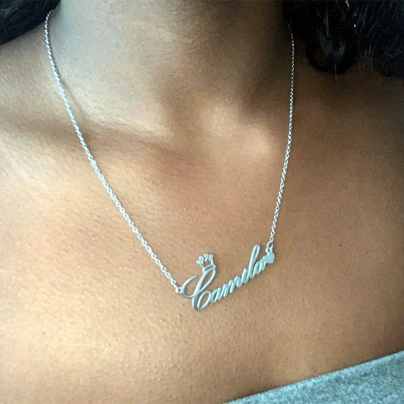 Custom Crown Name Necklace Women's Jewelry Personalized Cute Heart Nameplate Pendant Necklace Best Friends Gifts