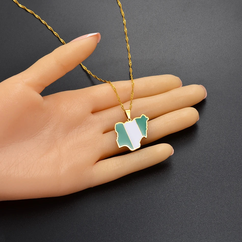 Country Maps Stainless Steel & Enamel Pendant Necklaces