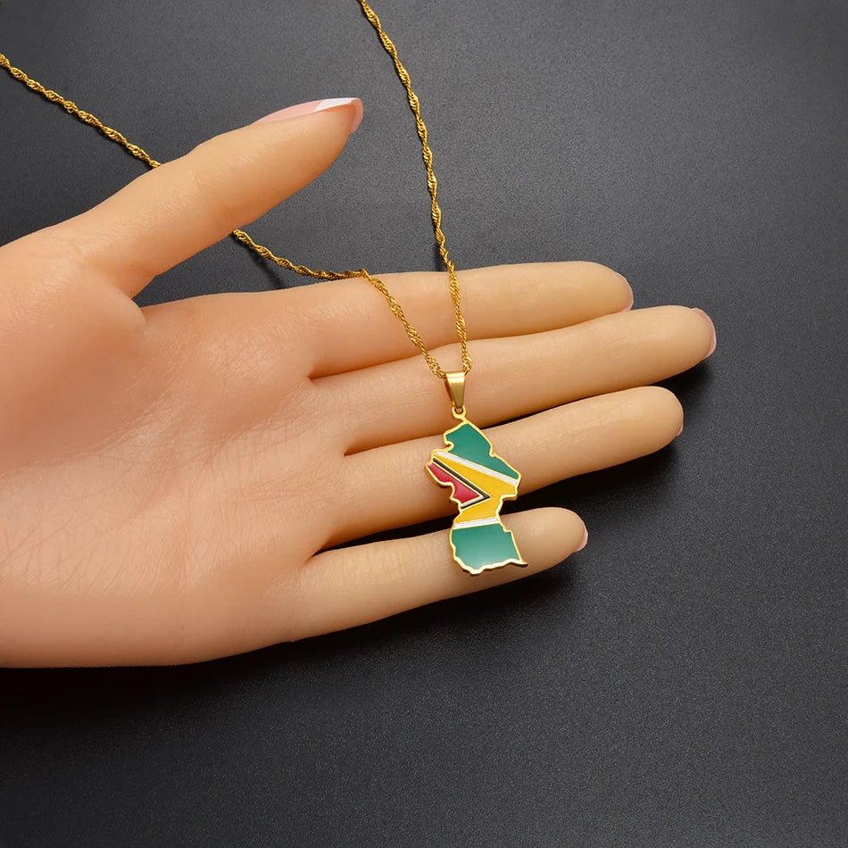Country Maps Stainless Steel & Enamel Pendant Necklaces