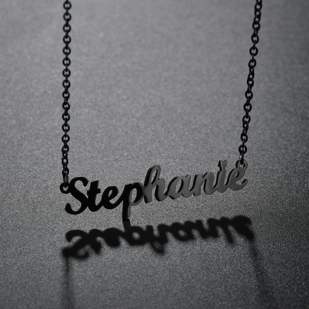Customized Fashion Stainless Steel Name Necklace Personalized Letter Black Color Choker Necklace Pendant Nameplate Gift