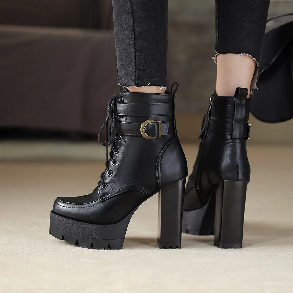 Chunky Platform Combat Boots - Black Lace-Up