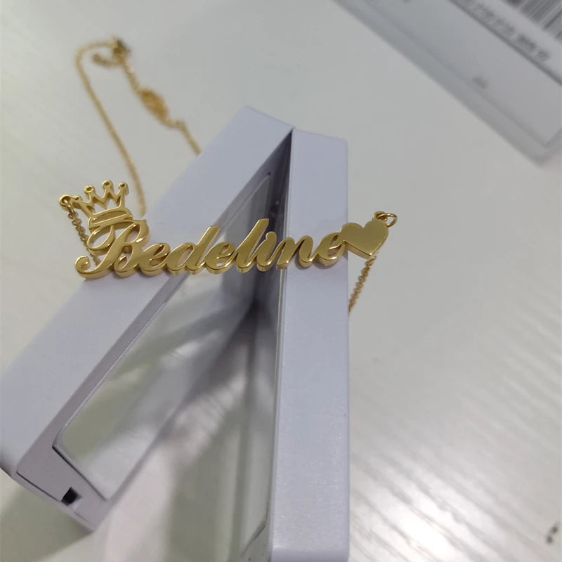 Custom Crown Name Necklace Women's Jewelry Personalized Cute Heart Nameplate Pendant Necklace Best Friends Gifts