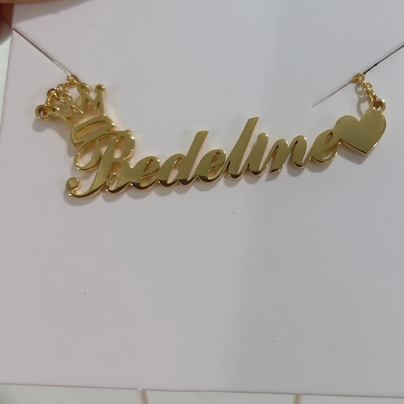 Custom Crown Name Necklace Women's Jewelry Personalized Cute Heart Nameplate Pendant Necklace Best Friends Gifts