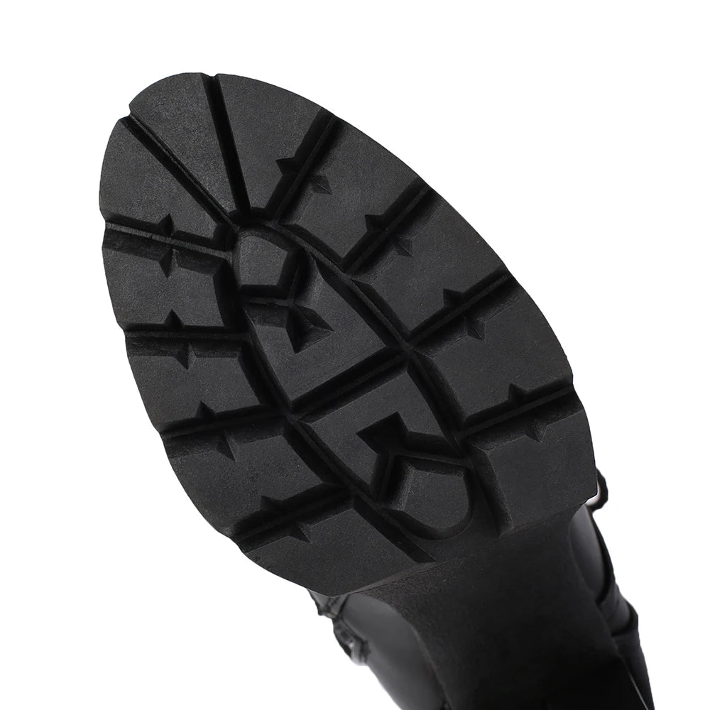 Chunky Platform Combat Boots - Black Lace-Up