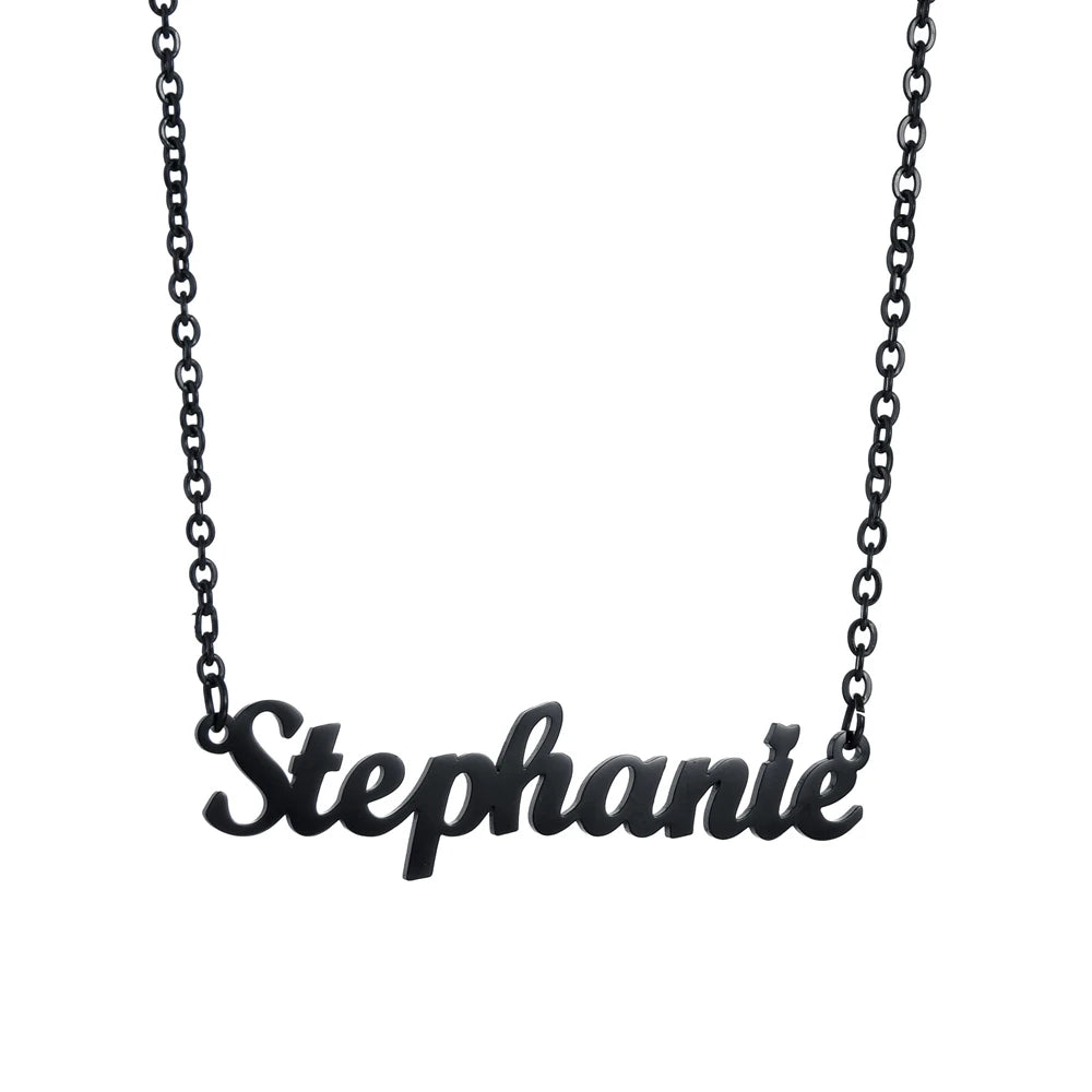 Customized Fashion Stainless Steel Name Necklace Personalized Letter Black Color Choker Necklace Pendant Nameplate Gift