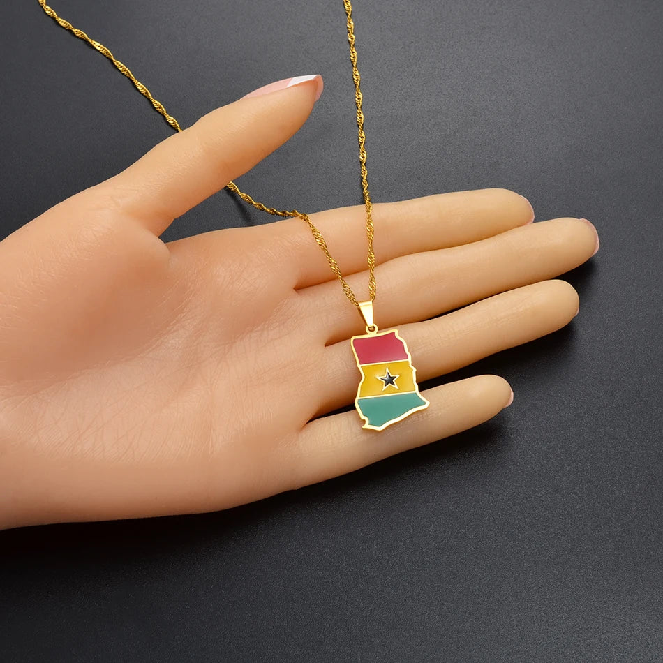 Country Maps Stainless Steel & Enamel Pendant Necklaces