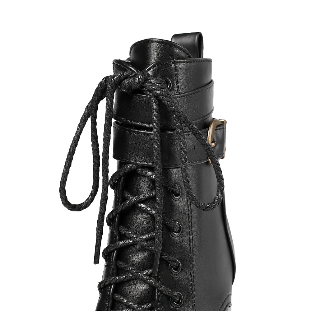 Chunky Platform Combat Boots - Black Lace-Up