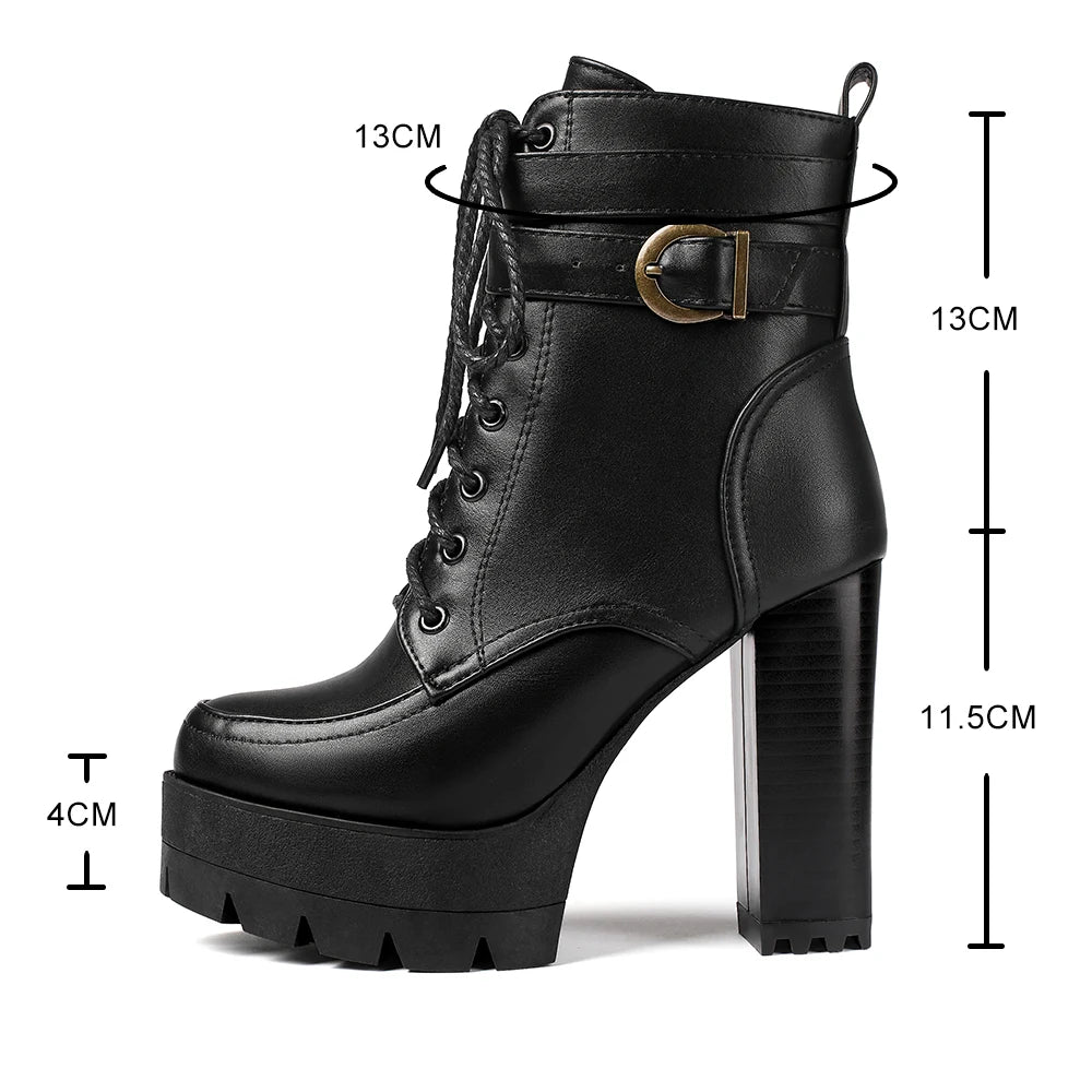 Chunky Platform Combat Boots - Black Lace-Up