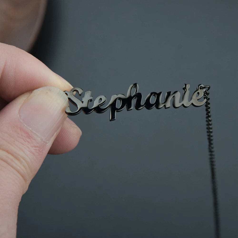 Customized Fashion Stainless Steel Name Necklace Personalized Letter Black Color Choker Necklace Pendant Nameplate Gift