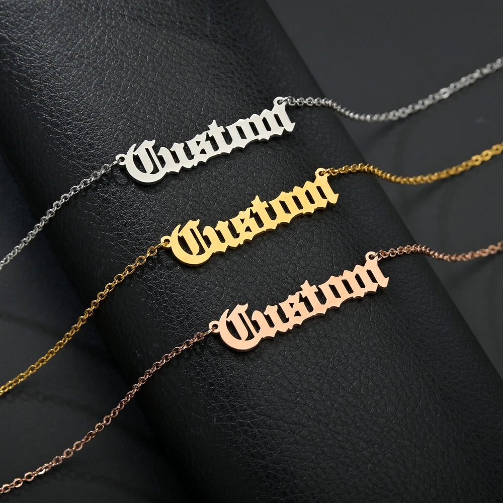 Customized Fashion Stainless Steel Name Necklace Personalized Letter 5mm NK Thick Chain for Women Men Pendant Nameplate Gift