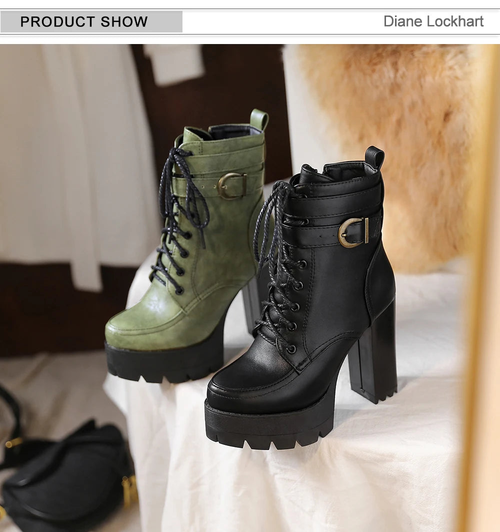 Chunky Platform Combat Boots - Black Lace-Up