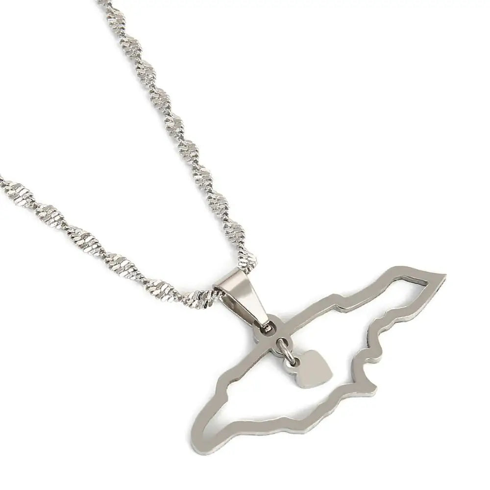 Stainless Steel Gold Color Jamaica Map Pendant Necklaces Jamaican Map Heart Jewelry