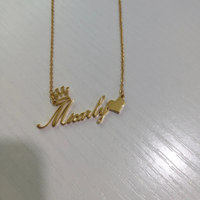 Custom Crown Name Necklace Women's Jewelry Personalized Cute Heart Nameplate Pendant Necklace Best Friends Gifts