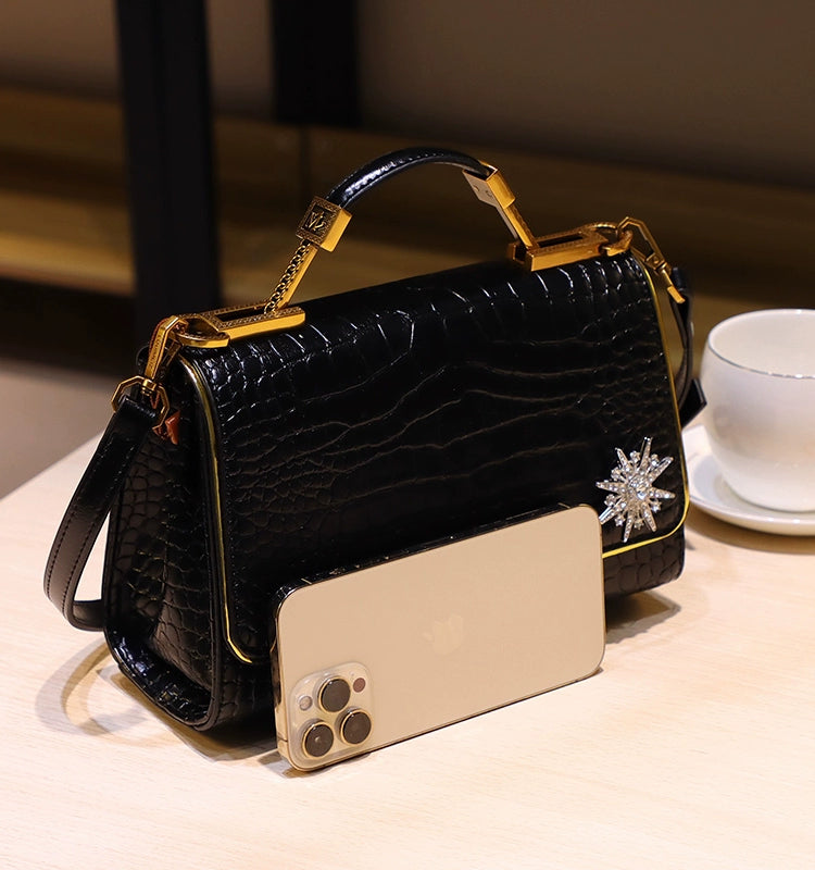 Accessible Luxury French Crocodile Pattern Satchel Western Style Heavy Industry Women's Bag