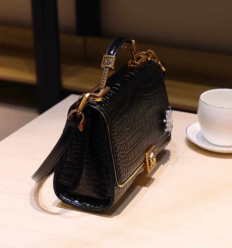 Accessible Luxury French Crocodile Pattern Satchel Western Style Heavy Industry Women's Bag