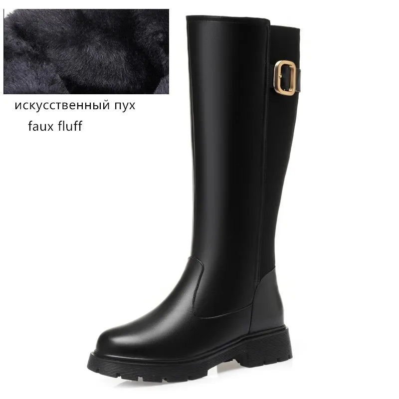 AIYUQI Women Long Boots Genuine Leather 2024 New Large Size Non-slip Rome Women's Winter Boots Warm Wool High Boots Women