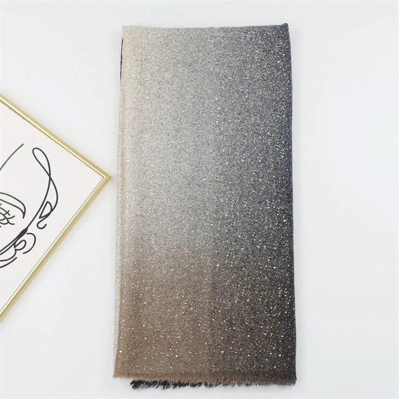 Winter Thick Cotton Viscose Scarves Ombre Gradient Glitter Shimmer Fringe Shawls And Wraps Pashmina Stole Bufandas Muslim Sjaal