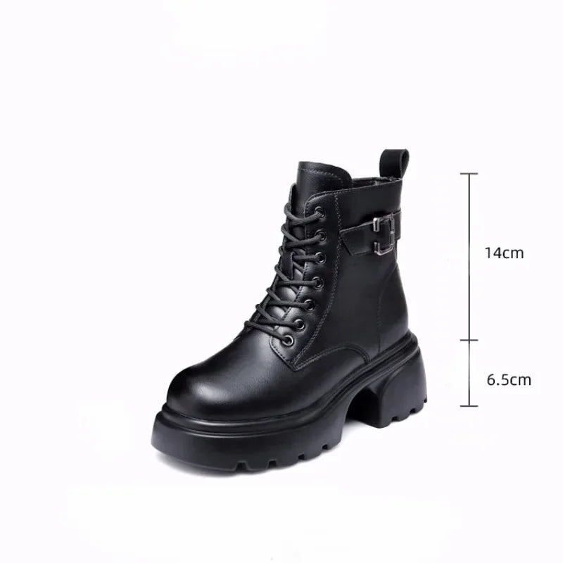 2025 Plush Snow Boots Female Winter Leather Cotton Shoes for Women Thickened Bottom Ladies Ankle Boots Padded Warm Cotton Shoes