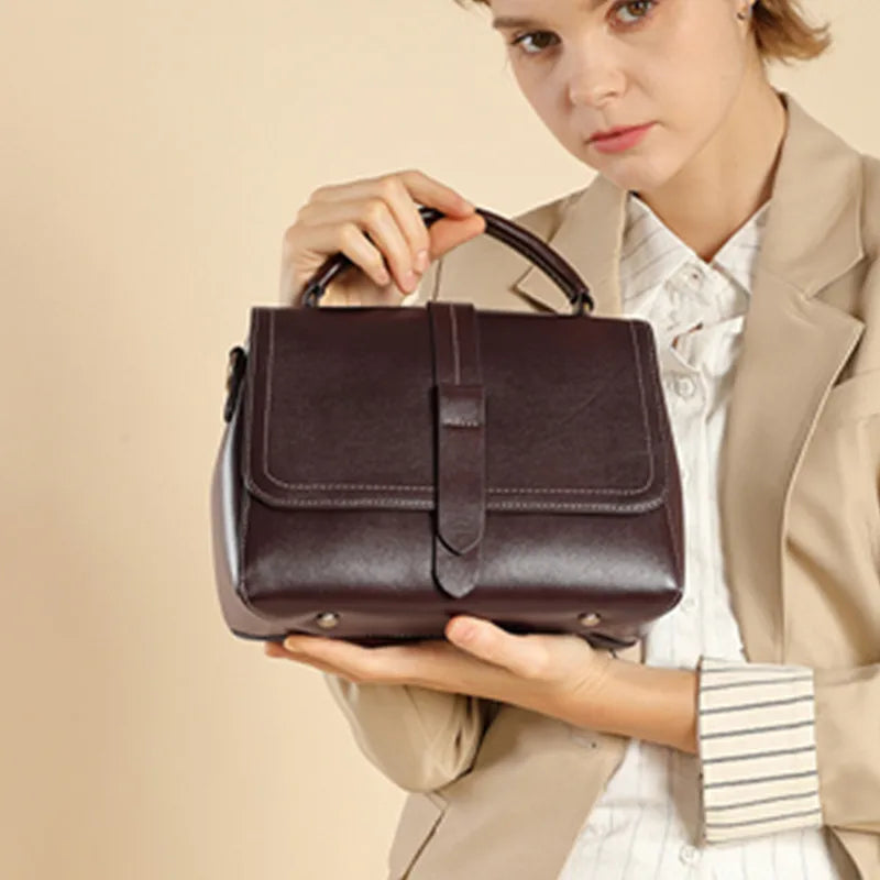 Structured Brown Leather Handbag - Soft