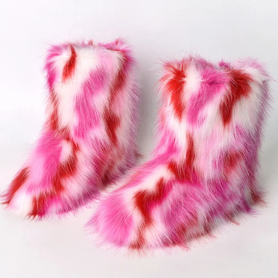 Hermosa: Fluffy Faux Fur Snow Boots | Multi-Color