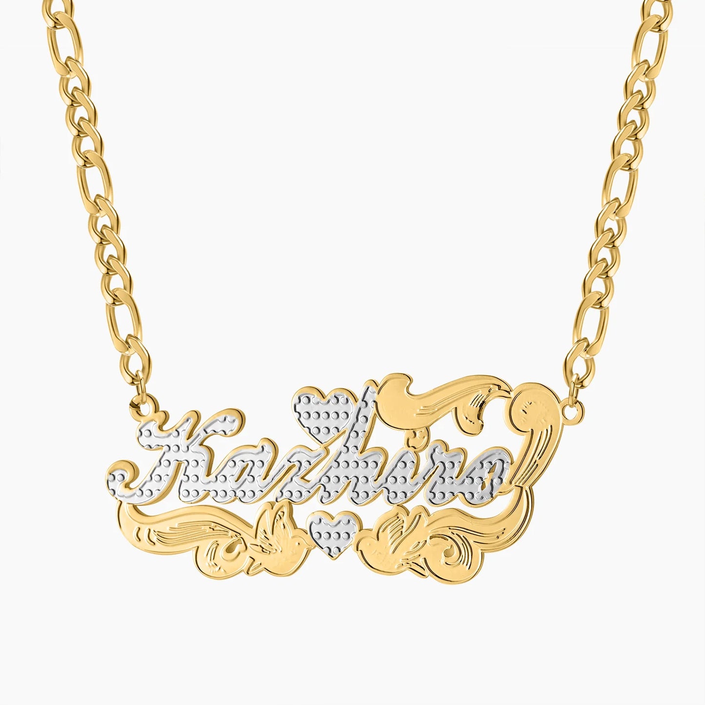 Custom Name Necklace 18K Gold Two Tone Gold Personalized  Jewelry Stainless Steel Necklaces Double Plate 3D Nameplate Gift