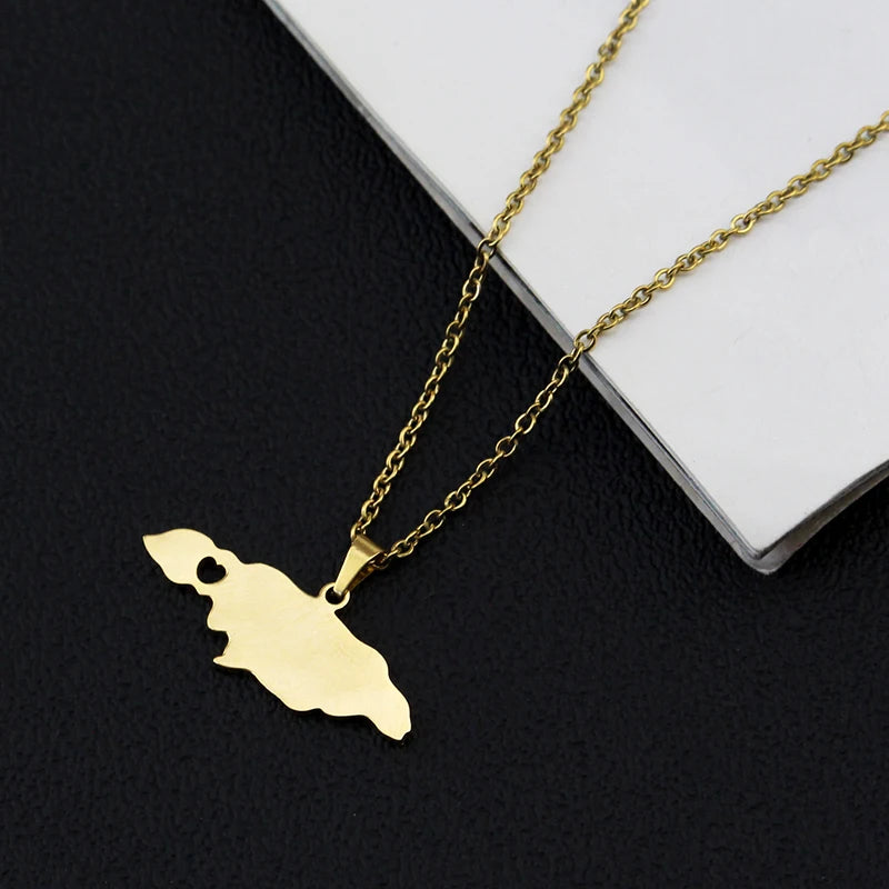 Jamaica Map Pendants Necklaces for Women Men Jamaicans Party Engagement Anniversary Stainless Steel Jewelry Accessories Gifts