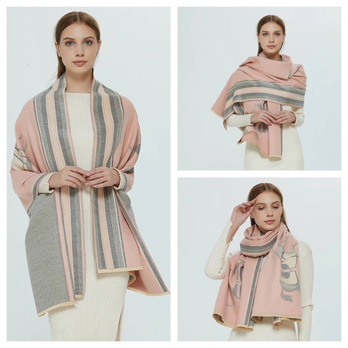 Women's Autumn Winter Horse Pattern Scarf New Luxury Cashmere Feeling Large Blanket Wrap Soft Warm Brand Shawl Retro & Classical