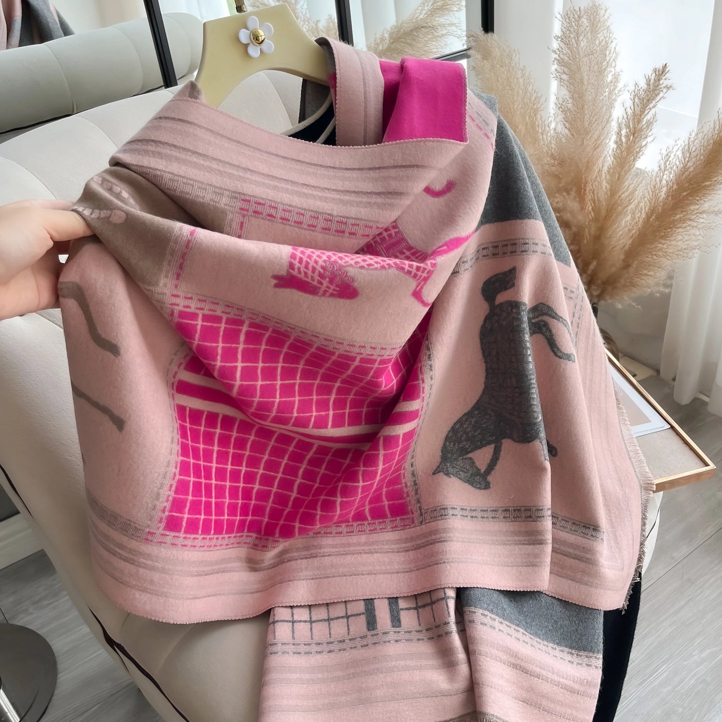 Autumn Winter Scarf Women Pashmina Shawls and Wraps Cashmere Blanket Warm Thick Stoles for Lady Outdoor Bufanda 2024 New Print