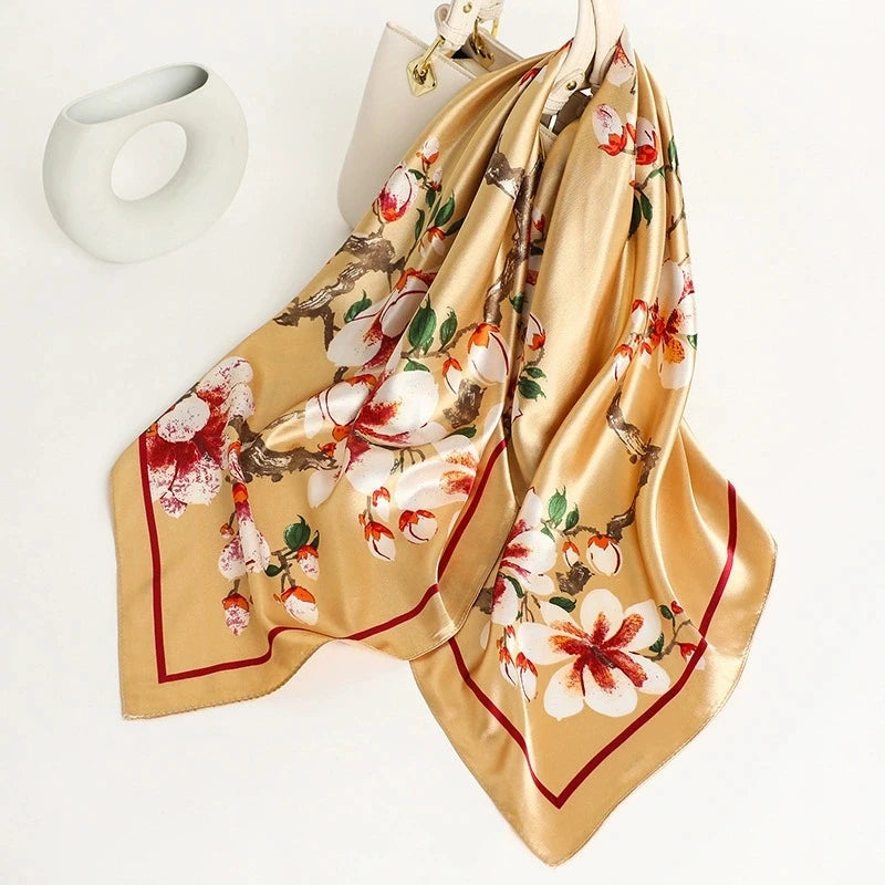 Women Satin Shawl Square Scarf Printed Headband Foulard Satin Hijab Hair Bands Neckerchief Female Head Wraps Bandana