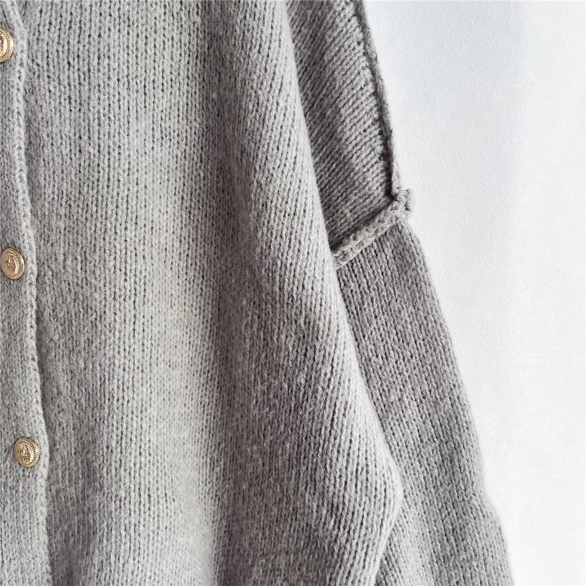 Women's Oversized Knit Cardigan - Chunky Crew Neck Gold Button Front Lounge Wear Fall Winter Comfort Plus Size