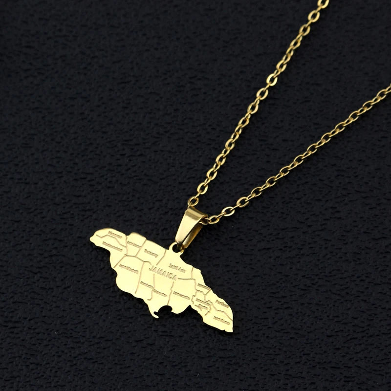 Jamaica Map Pendants Necklaces for Women Men Jamaicans Party Engagement Anniversary Stainless Steel Jewelry Accessories Gifts