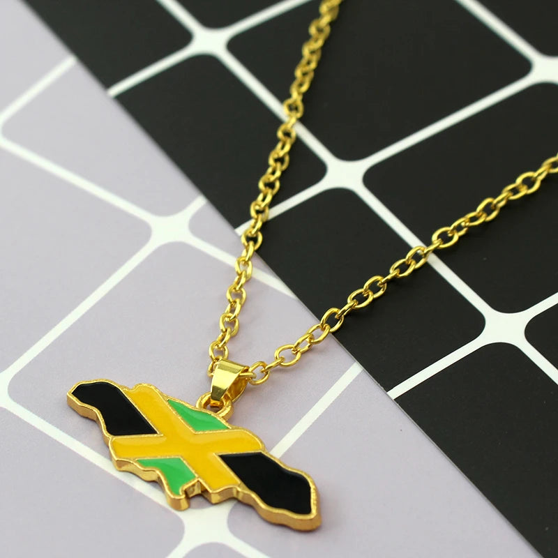 Jamaica Map Pendants Necklaces for Women Men Jamaicans Party Engagement Anniversary Stainless Steel Jewelry Accessories Gifts