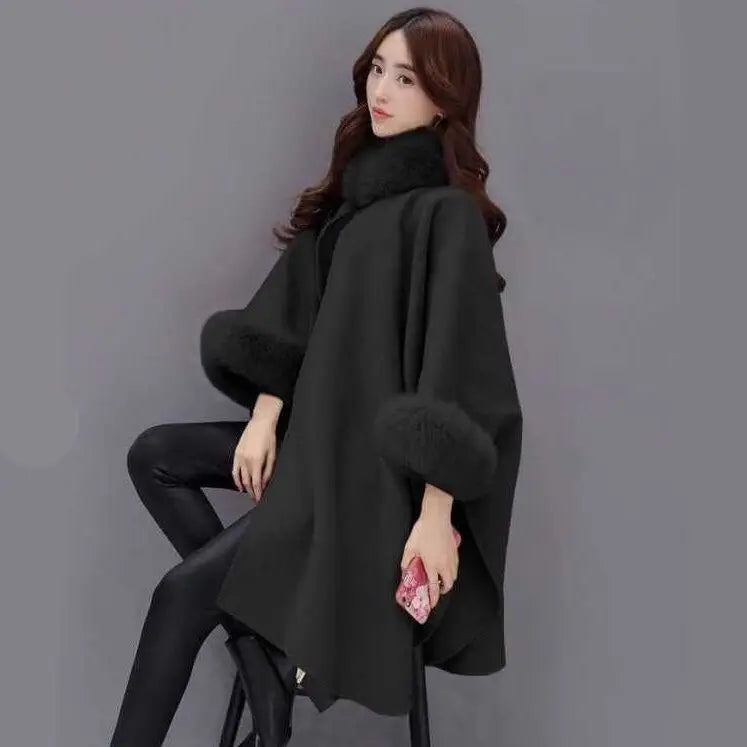 Knitted Tassel New Shawl Evening Winter Warm Thick Cardigan Cloak Plush Wraps Scarfs Fashion Faux Fur Bat Sleeve Coat Capes T81